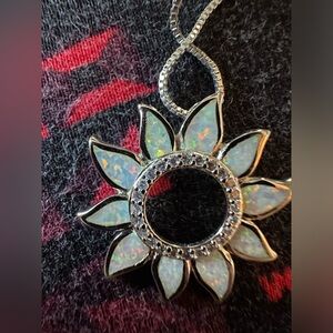 Dainty Opal Sunflower silver pendant